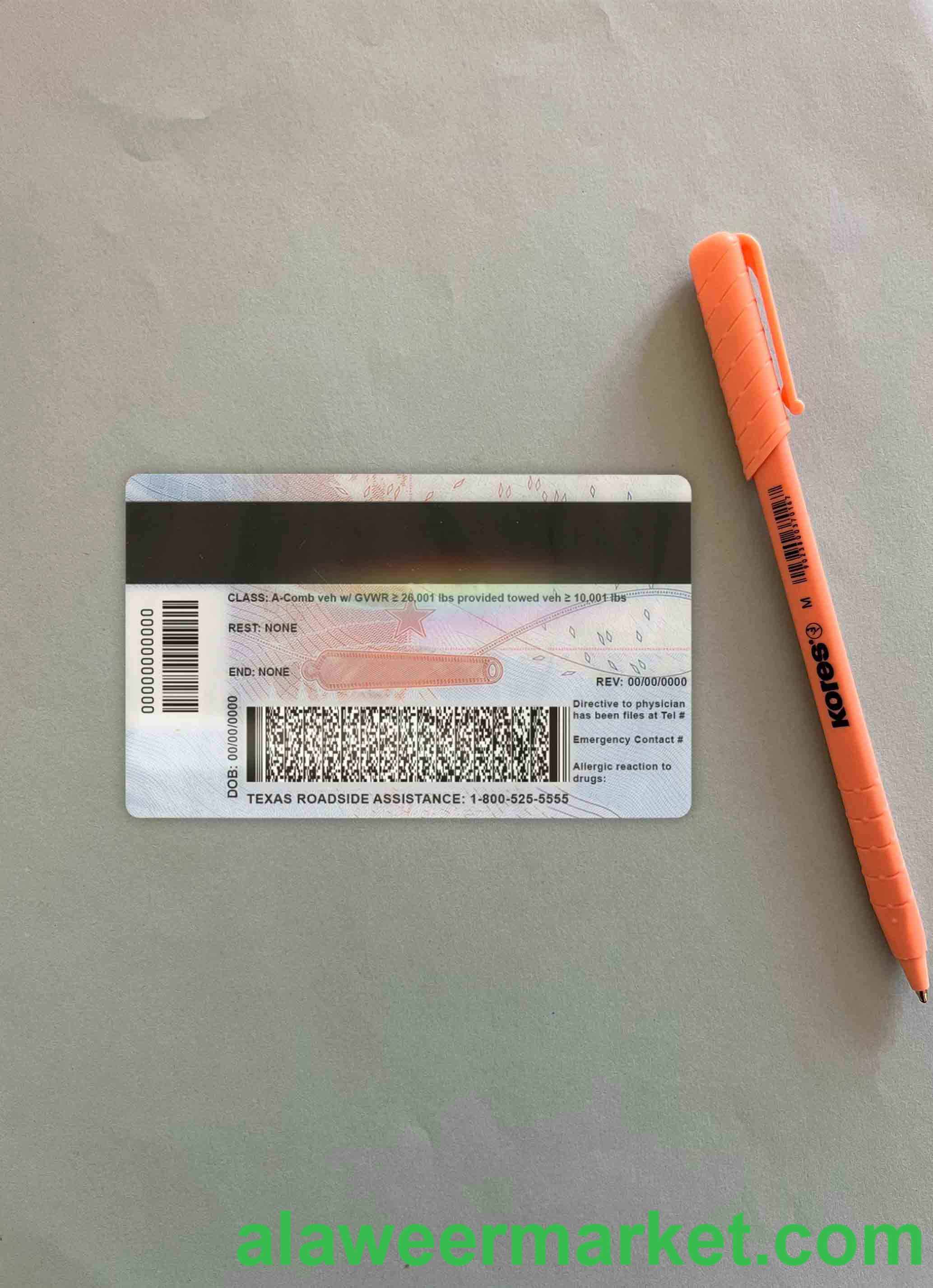 USA Texas driving license template in PSD format, fully editable (2020 - present) photolook BACK